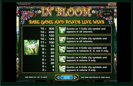 In Bloom Slot Machine Bonus Line Screen