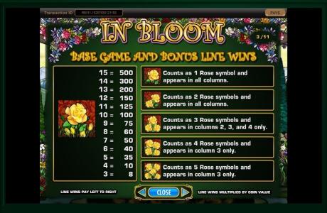 In Bloom Slot Machine Bonus Line Screen