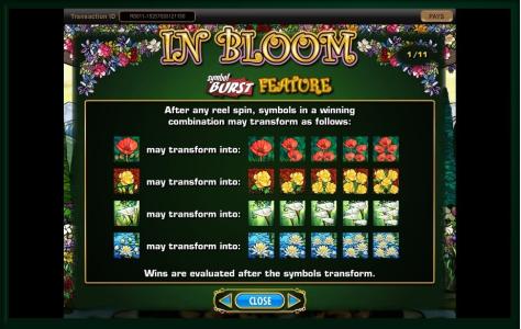 In Bloom Slot Machine Bonus Line Screen