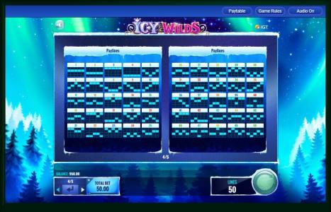 Icy Wilds Slot Machine Paylines Screen