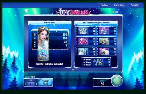 Icy Wilds Slot Machine Paytable Screen