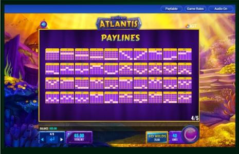 King of Atlantis Slot Machine Paylines Screen