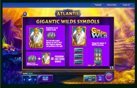 King of Atlantis Slot Machine Paytable Screen