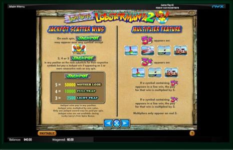 Lucky Larrys Lobstermania 2 Slot Machine Scatter Awards and Wild Symbol Screen