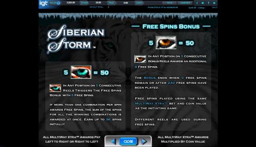 MegaJackpots Siberian Storm Slot Machine Free Spins Bonus Screen