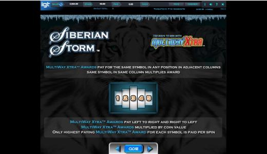 MegaJackpots Siberian Storm Slot Machine MultiWay Xtra™ Awards Screen