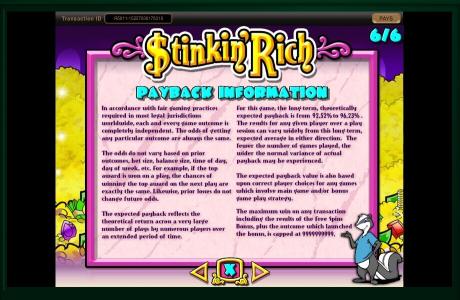 Stinkin Rich Slot Machine Payback Information Screen