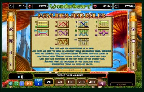Wonderheart Slot Machine Paylines Screen