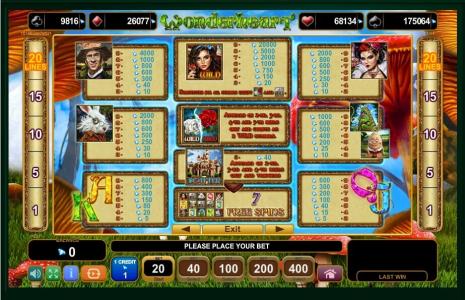 WonderheartSlot Machine Paytable Screen