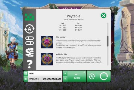 Adelia The Fortune Wielder Slot Machine Paytable Screen