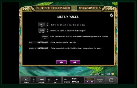 Ancient Arcadia Slot Machine Game Rules Screen