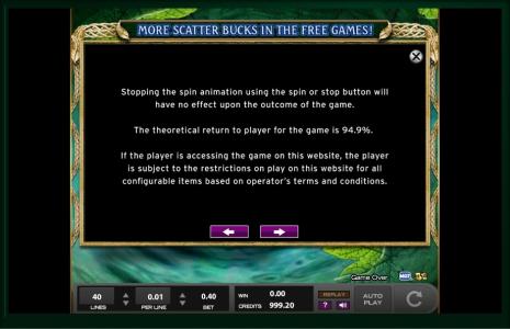 Ancient Arcadia Slot Machine Game Rules Screen