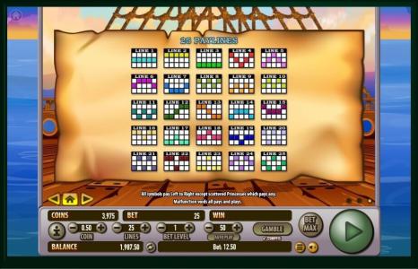 Pirates Plunder Slot Machine Paylines Screen