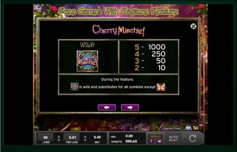 Cherry Mischief Slot Machine Paytable Screen