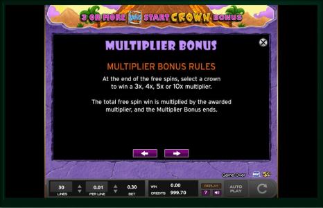 Cave King Slot Machine Bonus Rules Screen