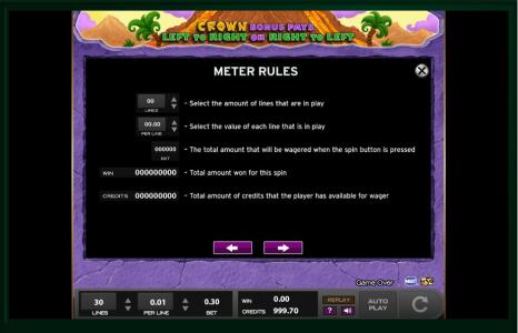 Cave King Slot Machine Game Rules Screen