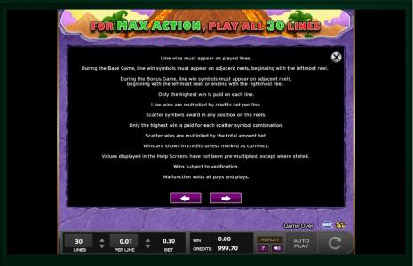 Cave King Slot Machine Game Rules Screen