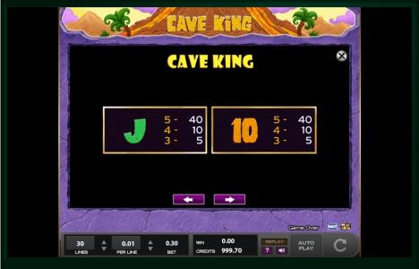 Cave King Slot Machine Paytable Screen