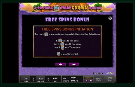 Cave King Slot Machine Free Spins Bonus Screen