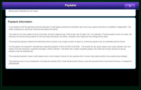 Wheel of Fortune Triple Extreme Spin Slot Machine Paytable Screen
