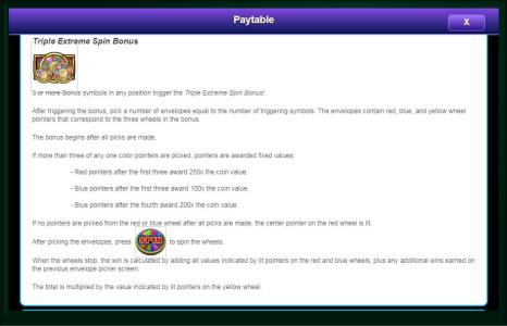 Wheel of Fortune Triple Extreme SpinSlot Machine Paytable Screen
