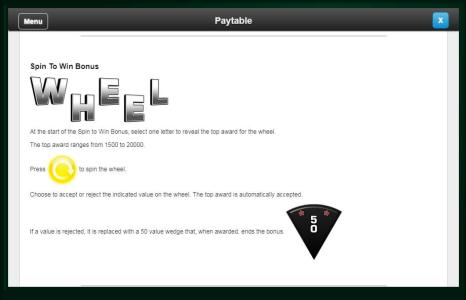 Wheel of Fortune on tour Slot Machine Paytable Screen