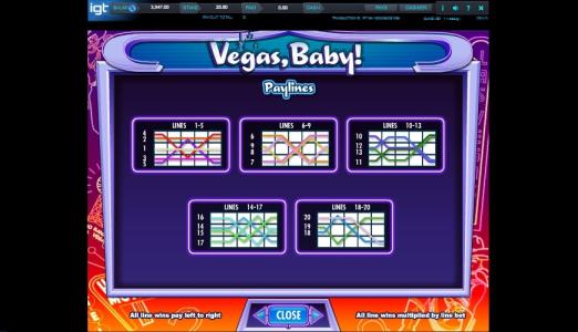 Vegas Baby Slot Machine Paylines Screen