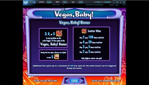 Vegas Baby Slot Machine Scatter Awards and Wild Symbol Screen