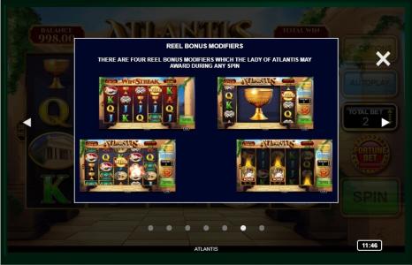 Atlantis: City of Destiny Slot Machine Reel Bonus Modifiers Screen