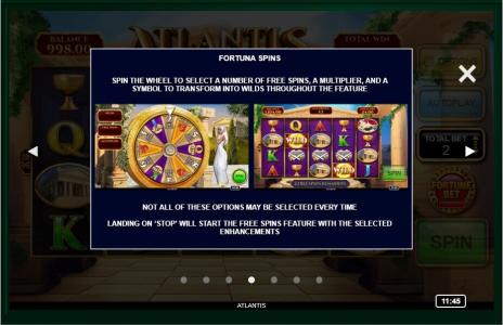 Atlantis: City of Destiny Slot Machine Fortuna Spins Screen