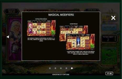 Kingdom of Fortune Slot Machine Extra Spins Bonus and Super Wilds Screen