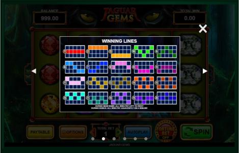 Jaguar Gems Slot Machine Paylines Screen