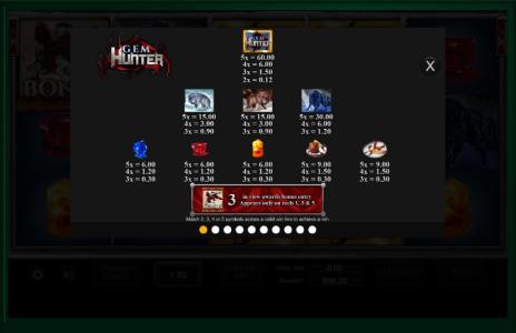 Gem Hunter Slot Machine Paytable Screen