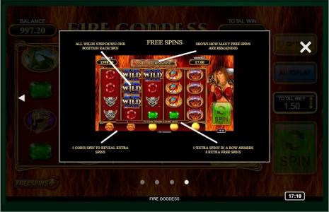 Fire Goddess Slot Machine Free Spins Bonus Screen