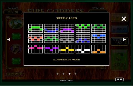 Fire Goddess Slot Machine Paylines Screen