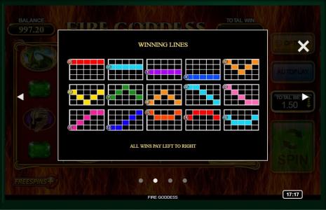 Fire Goddess Slot Machine Paylines Screen