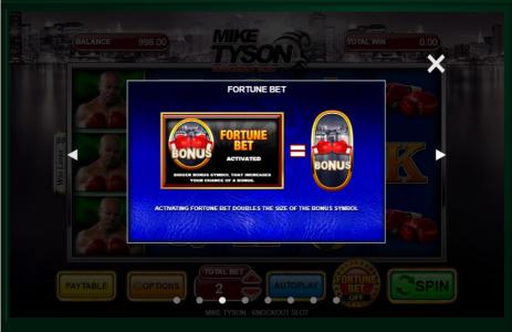 Mike Tyson Knockout Slot Machine Fortune Bet Activated Screen