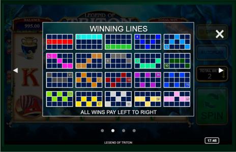 Legend of Triton Slot Machine Paylines Screen