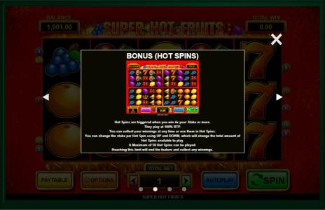 Super Hot Fruits Slot Machine Bonus Game Screen