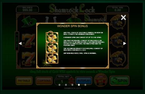 Shamrock Lock Slot Machine Spon Bonus Screen