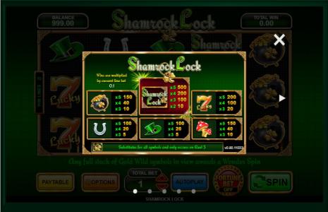 Shamrock Lock Slot Machine Paytable Screen