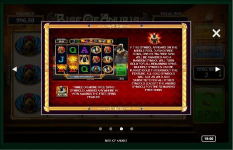 Rise of Anubis Slot Machine Free Spins Feature Screen