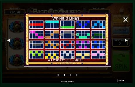Rise of Anubis Slot Machine Paylines Screen
