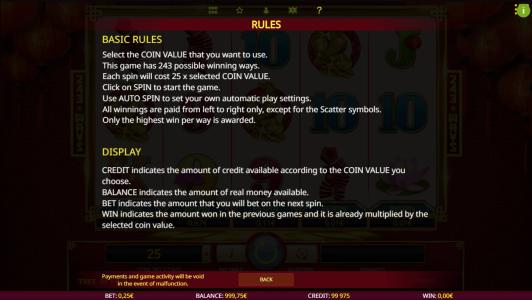 Tree of Fortune Slot Machine Game Rules Screen