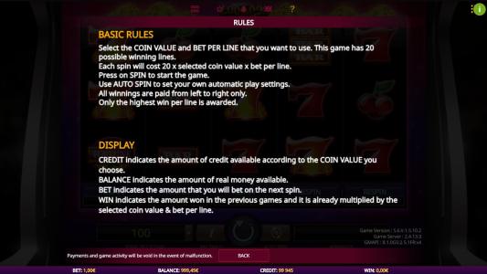 Million Coins Respins Slot Machine Game Rules Screen