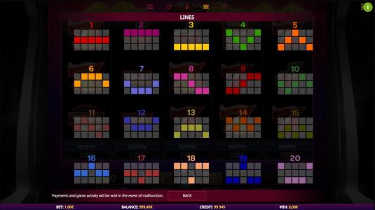 Million Coins Respins Slot Machine Paylines Screen