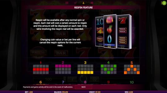 Million Coins Respins Slot Machine Paylines Screen