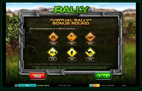 Rally Slot Machine Bonus Round Screen