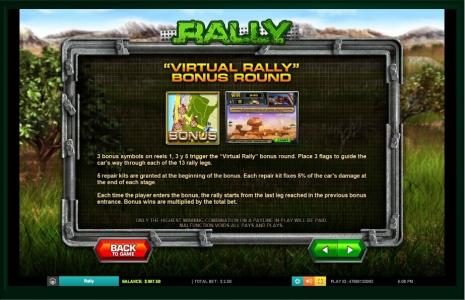 Rally Slot Machine Bonus Round Screen