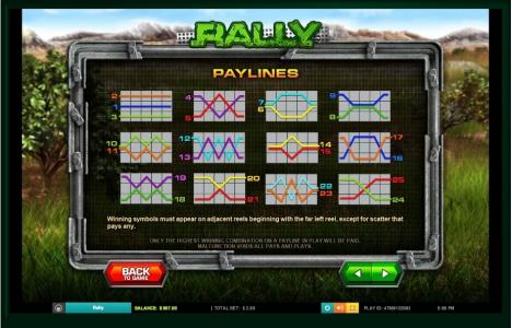 Rally Slot Machine Paylines Screen